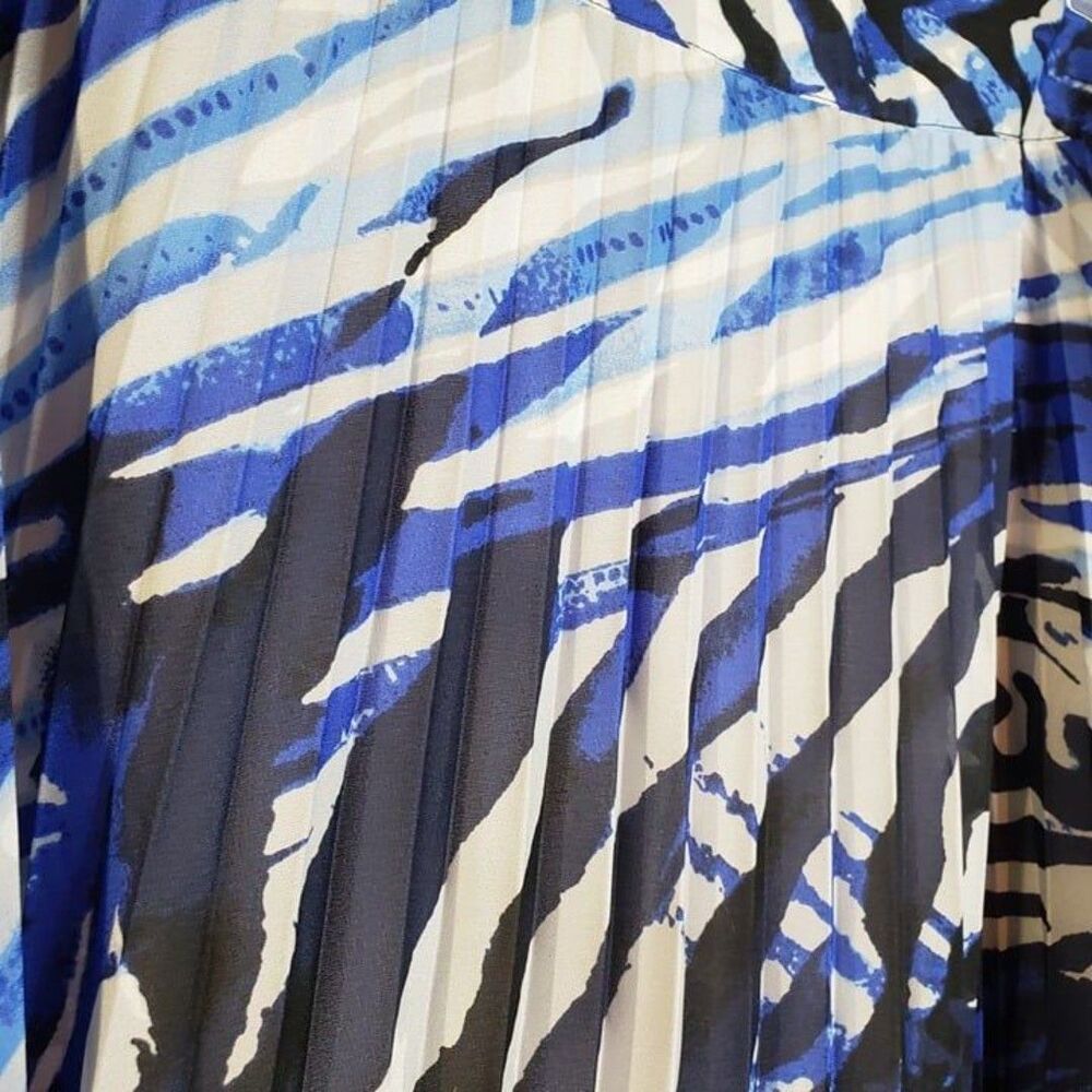 Tropical NEW Chicos Black Label Blue Pleated Maxi Skirt womens 2 M Long - Picture 5 of 9